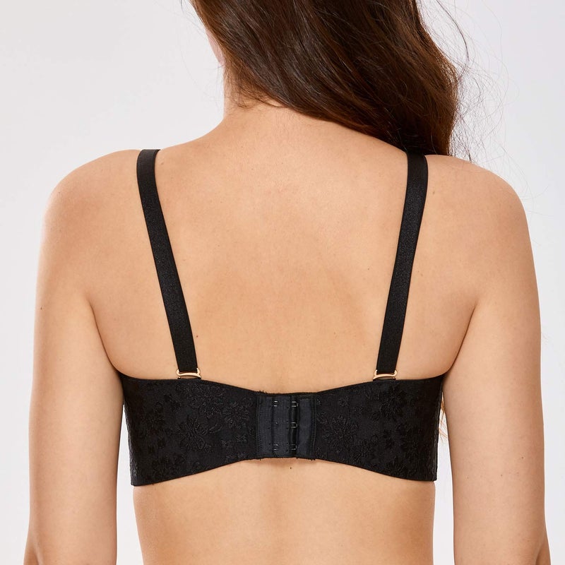DELIMIRA Women's Strapless Jacquard Minimizer Bra Plus Size Underwire Non-Padded Black 36E - Image 2